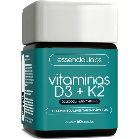 VITAMINA D3 + K2 Menaquinona-7 - Fórmula com Máxima Concentração e Biodisponibilidade - 60 Cápsulas
