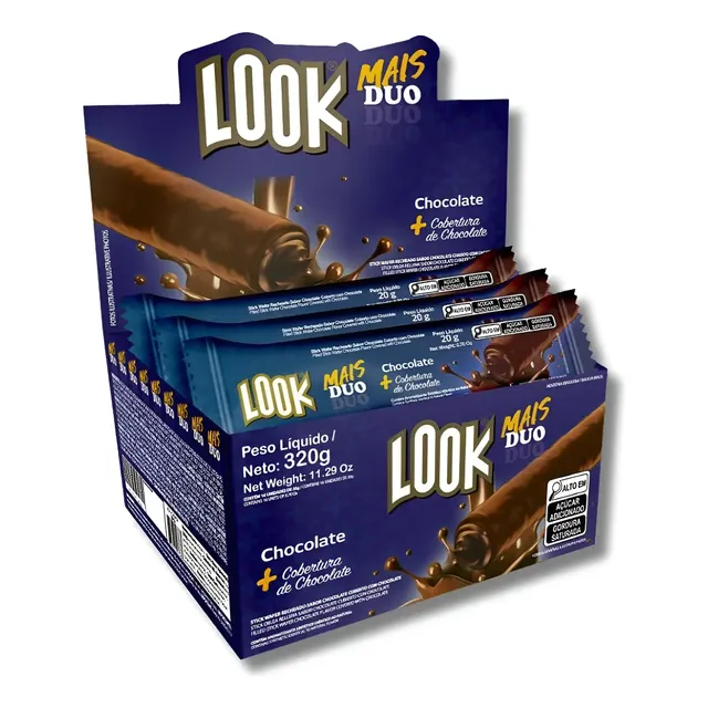 Biscoito Look Mais Duo Chocolate 320g - Display C/16 Unid