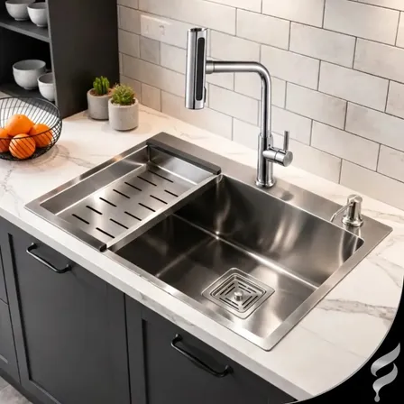 Kit Cuba Gourmet Para Pia De Cozinha Inox 304 60x45 Escovada Embutir Ou Sobrepor Completa Com Acessórios e Torneira Gourmet 4 Jatos em Metal Multifuncional Cromada Luxo - SOFTINOX