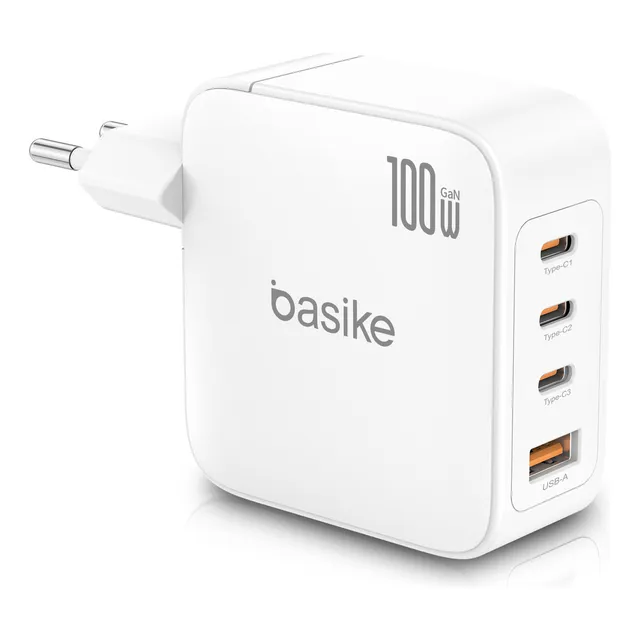 Carregador Usb-c 3 Usb-a 1 Portas, 100w Gan Carregador Rápido Multiporta, Adaptador De Energia Pd+qc Compatível Com iPhone 17/16/15/14/13/12/11, Macbook Pro/air, iPad, Samsung Galaxy S25/s24 Branco