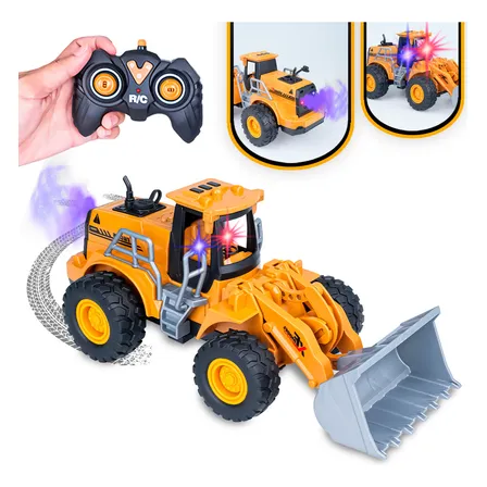 Retroescavadeira Controle Remoto Solta Fumaça Luz LED Recarregável USB 2.4GHz 7 Canais Escala 1:22 Brinquedo Infantil Menino Trator Escavadeira RC Presente Polibrinq