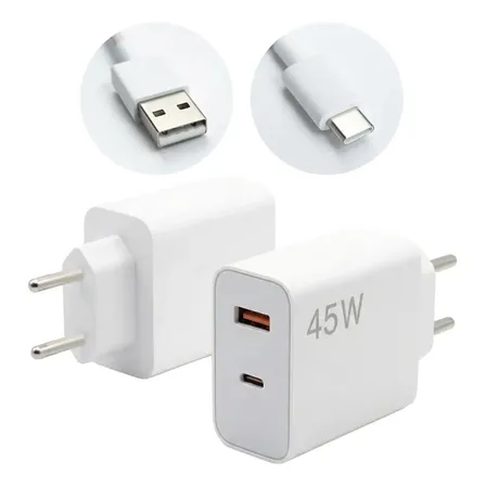 Carregador Turbo 45w Cabo Tipo Usb C Compatível Com iPhone 15 16 17 Pro Max Plus Apple Android Ios Samsung Galaxy S20 S21 S22 S23 S24 S25 Ultra Fe Xiaomi Motorola Celular Caixinha Fonte Potente Duplo