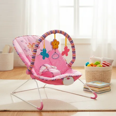 Cadeira de Descanso Balanço Vibratória para Bebê Rosa com Brinquedos