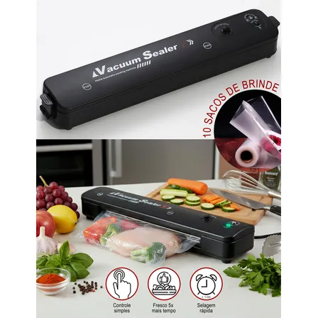 Seladora à Vácuo Space Eye 90W Bivolt Preto Para Alimentos Embalagens 25cm