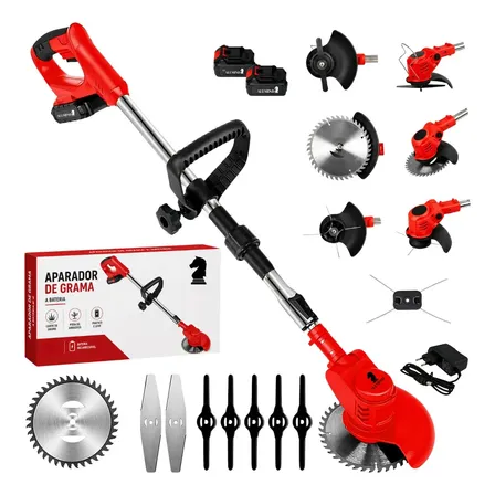 Aparador de Grama Sem Fio Allmind Bateria 48V Eixo Reto Corta-fio Cortador Roçadeira Profissional Recarregável Cortes C/ Duas Baterias