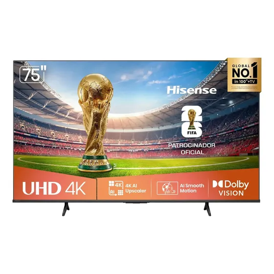 Hisense Smart TV 4K 75" Polegadas 75A6NV com Dolby Vision, HDR10, HLG, Dolby Gaming, Film Maker, DTS Virtual X, Compatibilidade Alexa e Google Home