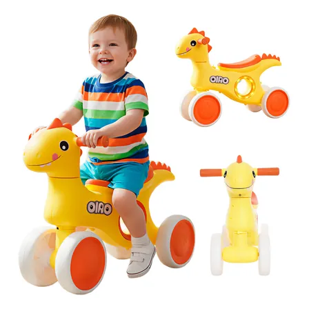 Bicicleta Equilíbrio Sem Pedal Infantil Dino Led Música Bebê Cor Amarelo