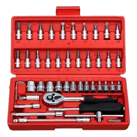 Kit Jogo Ferramentas 46 Peças Aço Crv Chave 1/4 Catraca Soquete Maleta Profissional Marca Vtwk