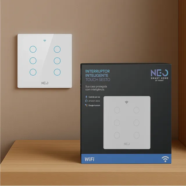 Interruptor Inteligente Smart Wifi 6 Botões Touch Branco Alexa Google Bivolt 4x4 Neo