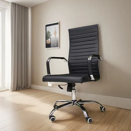 Cadeira Escritório Ergonômica Eames Esteirinha Presidente Preto Couro Sintético