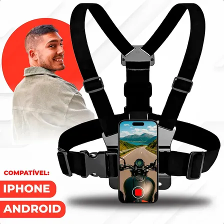 Suporte De Peito Para Celular Câmera Peitoral Cinturão Ajustável Moto Bicicleta Esporte - Homeroarte