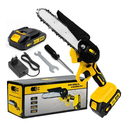 Mini Motoserra Elétrica Portátil 6 Pol. A Bateria 21v Bivolt Recarregável Profissional Ms1200 Oz