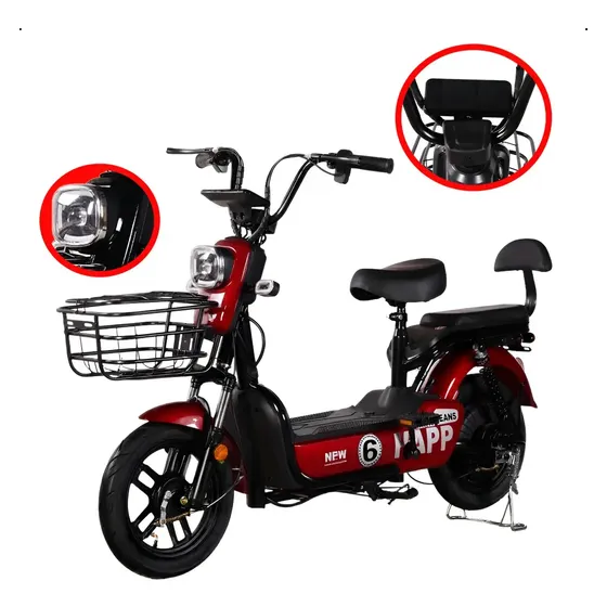Bicicleta Elétrica Glomp 500w 48v Moto Scooter Bateria Removível Bordô