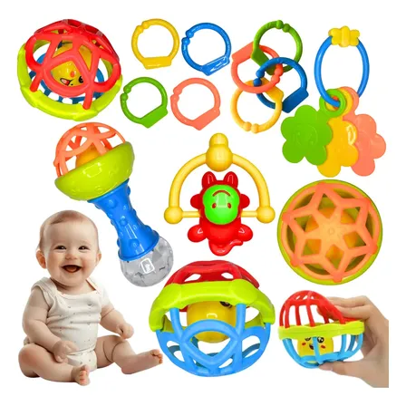 Kit Chocalho Mordedor Sensorial Macio Bola Colorido 8 Peças Colorido Divertido