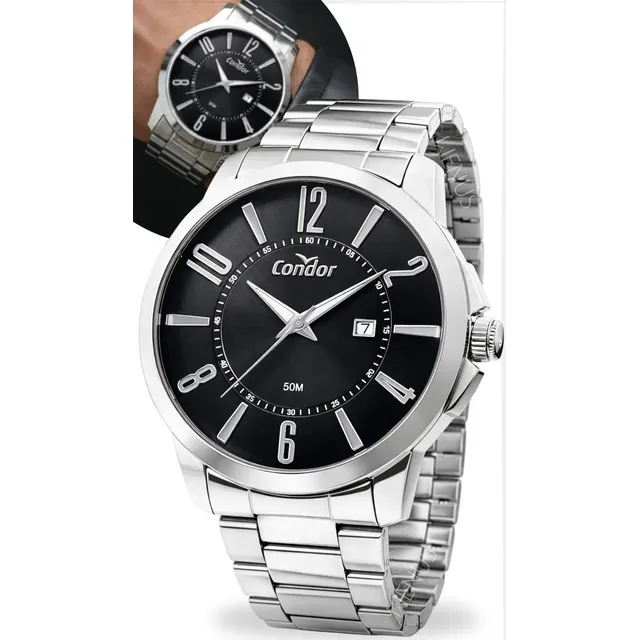 Relógio De Pulso Condor Com Corria De Aço Inoxidável Cor Prateado - Fondo Preto