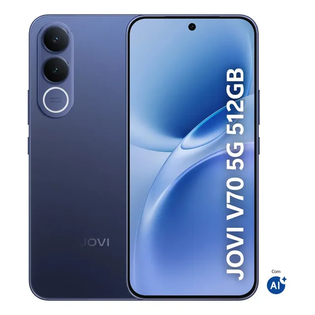 Smartphone JOVI V70 5G Câmera 200MP 512GB de Memória 16GB RAM (8GB + 8GB RAM expansível) Bateria de 7000mAh, Processador Octa-Core Pacote com 2 anos de garantia e troca de tela grátis - Azul Safira