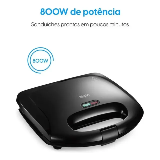 Sanduicheira Fast Time Elgin 800w Placas Duplas 127v Preto
