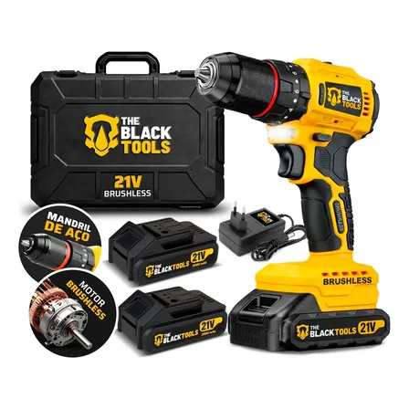 Parafusadeira Furadeira De Impacto Motor Brushless 50n.m 2 Baterias 2000mah 21v E Mandril De Aço Tb-21bx The Black Tools