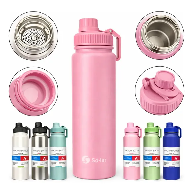 800ml Garrafa Térmica Água Gelada Squeeze Inox Academia Café Quente Só-lar