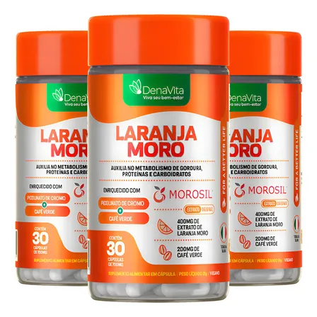 Kit 3x Laranja Moro Morosil + Cromo + Café Verde - Denavita Morosil 90 Cápsulas - Denavita