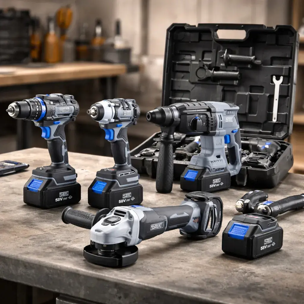 Kit Ferramentas 4 Em 1 Martelete Rotativo + Esmerilhadeira + Chave De Impacto + Parafusadeira 58v