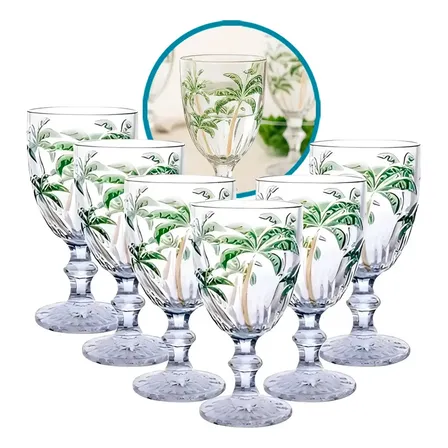 Jogo 6 Taças Vidro 300ml Three Palm Luxo Grosso Alta Resistência