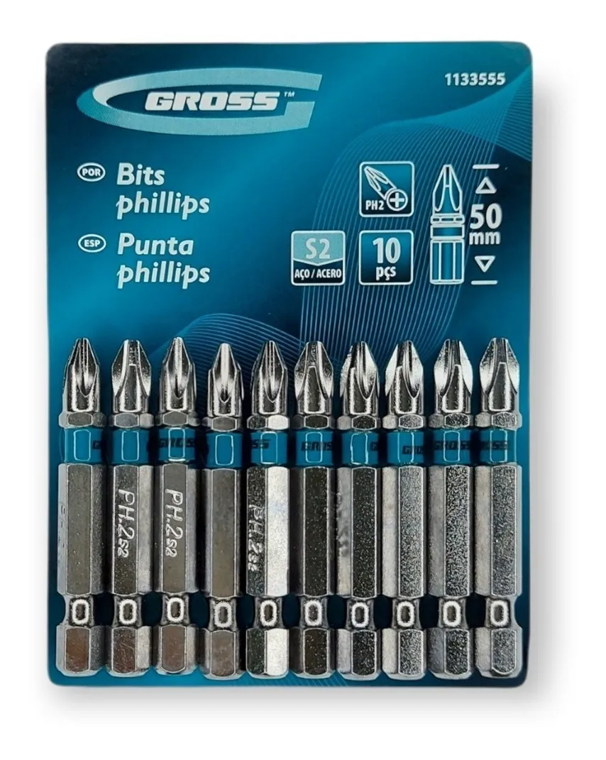 Jogo Bits Ponteira 50mm Parafusadeira 10pç Ph2 Ponta C/ Ímã