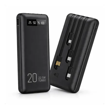 Power Bank 20000mah Carregador Portátil Turbo Rápido 22.5w Display Digital Preto