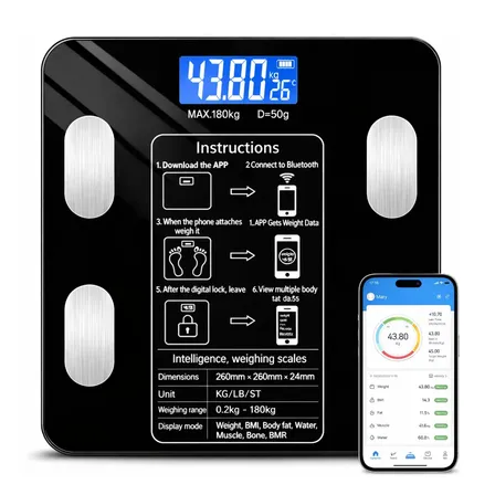 Balança Digital Inteligente Bioimpedância Bluetooth Mede Gordura Corporal Imc Massa Muscular App Android Ios Até 140kg