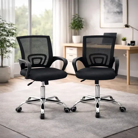 Kit 2 Cadeiras Escritório Ergonômica Mesh Respirável Ajustável Confortável Suporte Lombar Giratória Home Office Corporativo Resistente Alta Qualidade Design Moderno