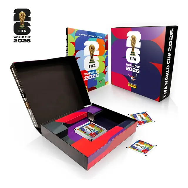 Copa Do Mundo 2026 Box Futebol Premium C/ 1 Álbum Capa Dura + 40 Envelopes De Figurinhas Fifa World Cup 2026