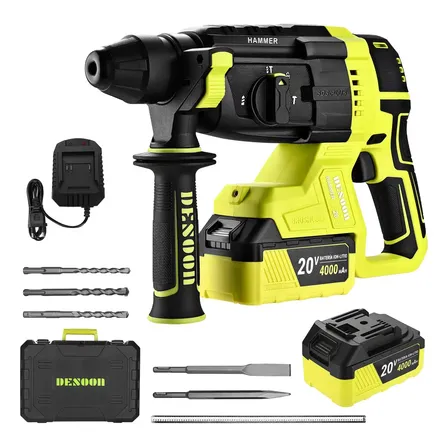 Martelete Perfurador Rompedor 20v Motor Brushless Profissional Sem Fio Sds Plus Com Maleta E 2 Baterias Desoon