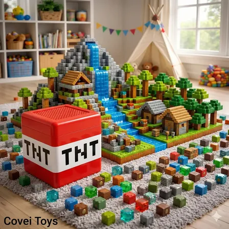 Kit 180 Blocos Imã Magnéticos Construção Com Caixa Tnt De Plástico Tipo Minecraft Montar Empilhamento Cubo Infantil Brinquedo Educativo Covei Toys Blocos De Construção