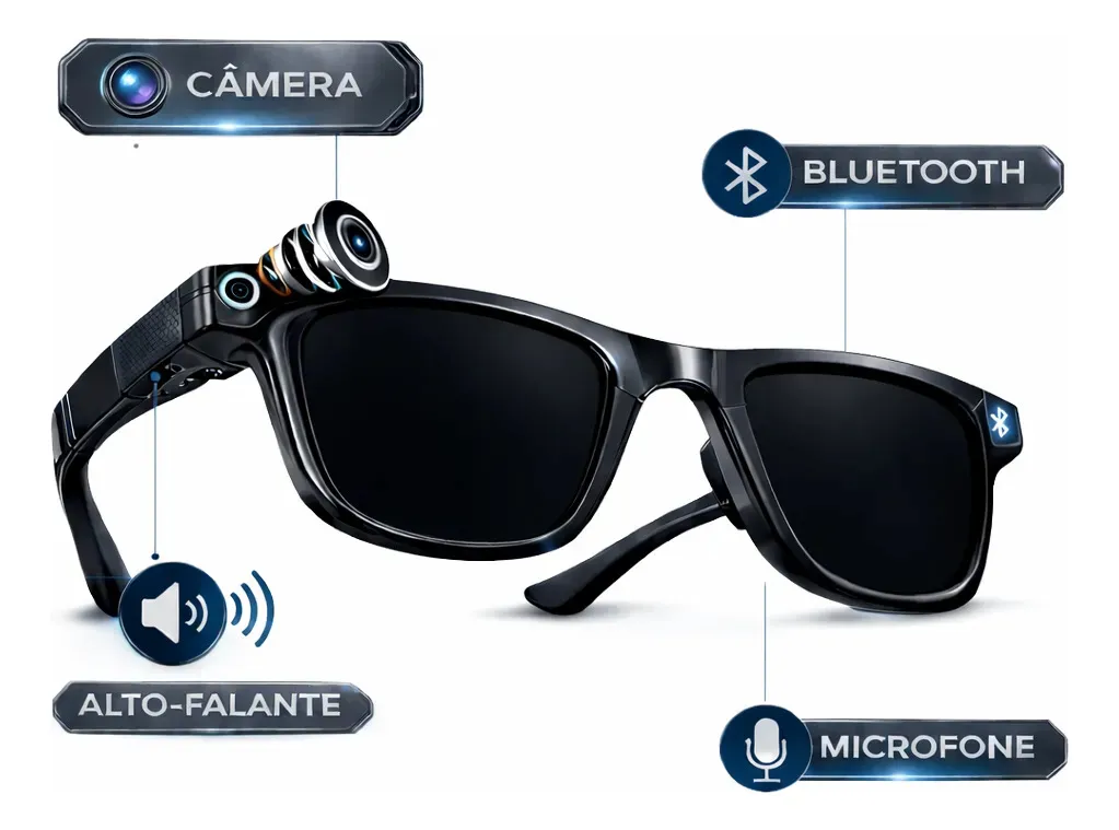 Óculos Inteligente Com Câmera 4K Full Hd Grava Vídeo E Tira Foto Tradução Em Tempo Real Auto-falante Integrado Bluetooth Com Audio Marca Popsy