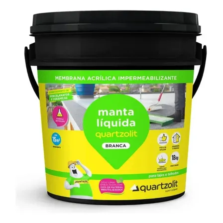 Manta Líquida Branca Telhado Quartzolit Branco / Balde 18kg Fosco