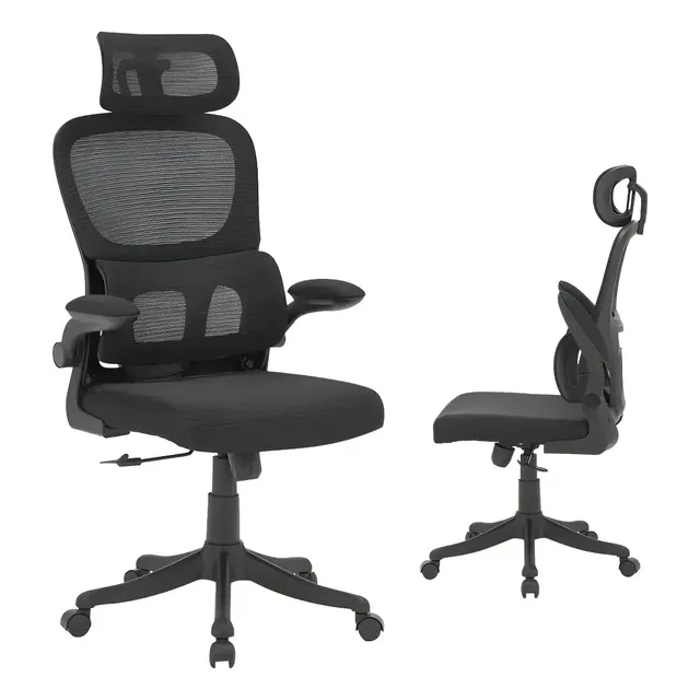 Cadeira De Escritório Ergonômica HighLoad Presidente Com apoio Lombar e de Cabeça Preta Estofado De Mesh Coworking Home Office
