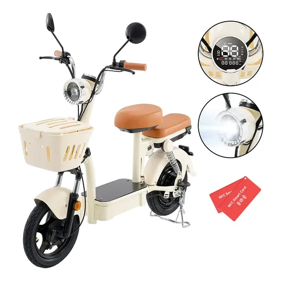 Xroymexroy Y16 Bicicleta Elétrica 45km/h,1200w, Autonomia 100km,bateria 48v 20ah, 2*nfc,suspensão Mola Dupla,freios A Tambor,assento Traseiro Acolchoado,alarme Integrado,cesta Frontal Grande,branca