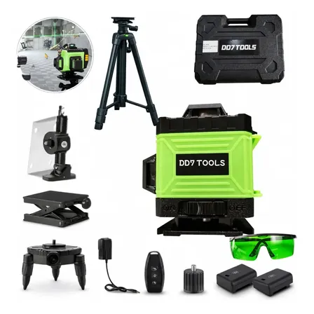 Kit Nível A Laser Verde 16 Linhas Esquadro + Suporte + Tripé Recarregável Profissional Prumo Autonivelante Maleta Óculos
