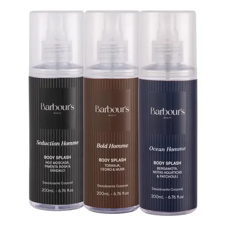 Kit 3 Body Splash Masculino Homme Desodorante Barbours 200ml