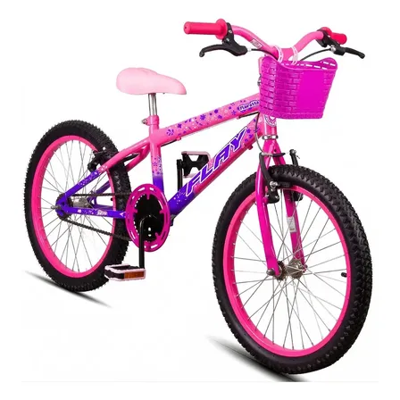 Bicicleta Infantil Aro 20 Feminina Flay Floratta Menina 6 A 10 Anos Freio V-brake Cor: Roxo/rosa