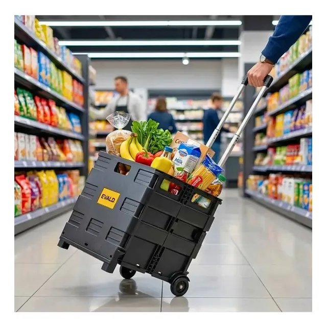 Carrinho Dobrável Multiuso Portátil Vira Maleta Cesto Feira 45 Litros