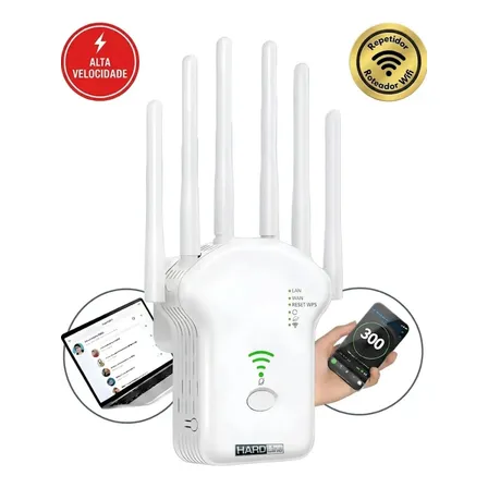 Repetidor Wifi Potente 6 Antenas 300mbps Amplificador Sinal Internet Longo Alcance Fácil Instalação Extensor Wireless Hardline