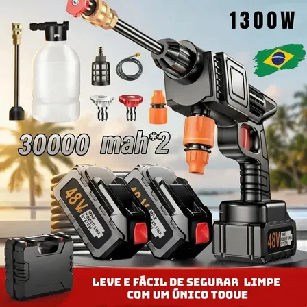 Lavadora A Jato De Alta Pressão Portátil Recarregável + Maleta 2 Baterias Preto