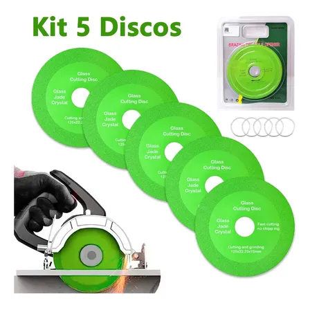 Kit 5 Disco Diamantado Corte Vidro Esmerilhadeira Para Cortar Porcelanato Vidro Verde 20mm Com Anel De Redução Para 16mm Para Esmerilhadeira