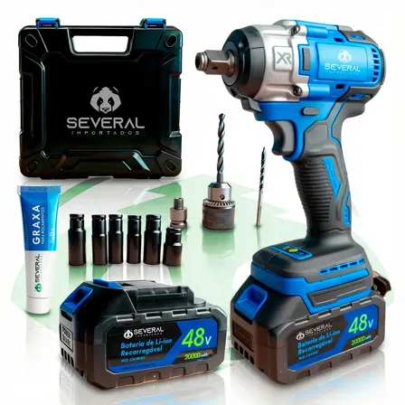 Chave De Impacto Several Importados Furadeira Parafusadeira Recarregável Bateria 48v -20000mah Maleta Ferramentas Azul