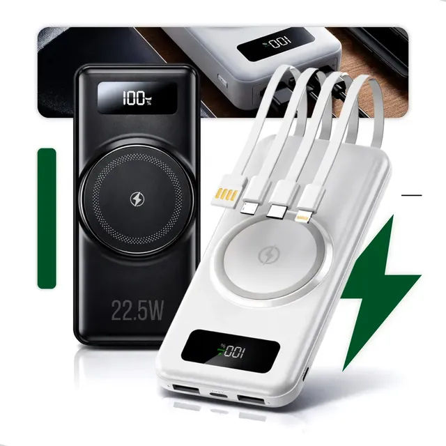 Carregador Portátil Power Bank 20.000mah Indução Turbo 22.5w Premium Universal Rápida Carga Para Celular iPhone Xiaomi Motorola LG Smartwatch Tablet Display Digital Viagens Festa Ios Nixzen Branco