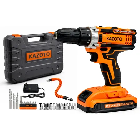 Parafusadeira Furadeira 21v Sem Fio Maleta Kit Brocas Kazoto Laranja 50/60 Hz