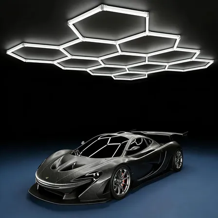 Luminária Hexagonal, Luzes de Garagem LED 11 Células, Luz Branca Natural Alta Potência 322W, Iluminação para Parede e Teto, Ideal para Oficina, Barbearia, Estúdio e Estacionamento, Tieesa S003 Branco