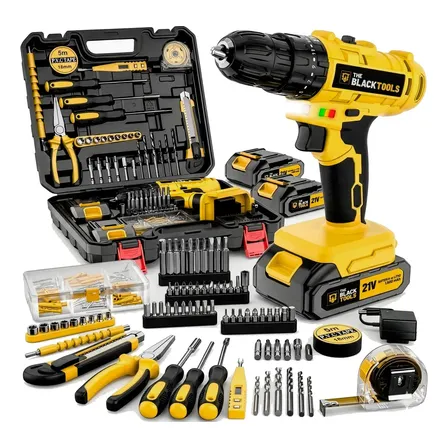 Parafusadeira Furadeira De Impacto The Black Tools Profissional 2 Baterias Com Maleta + Kit Acessórios 134 Peças Tbkit20 Amarelo 127/220v 60 Hz