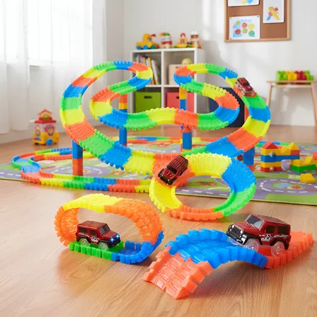 Kit 2 Carrinho E 1,4 Metros De Pista Trilha Maluca Colorido